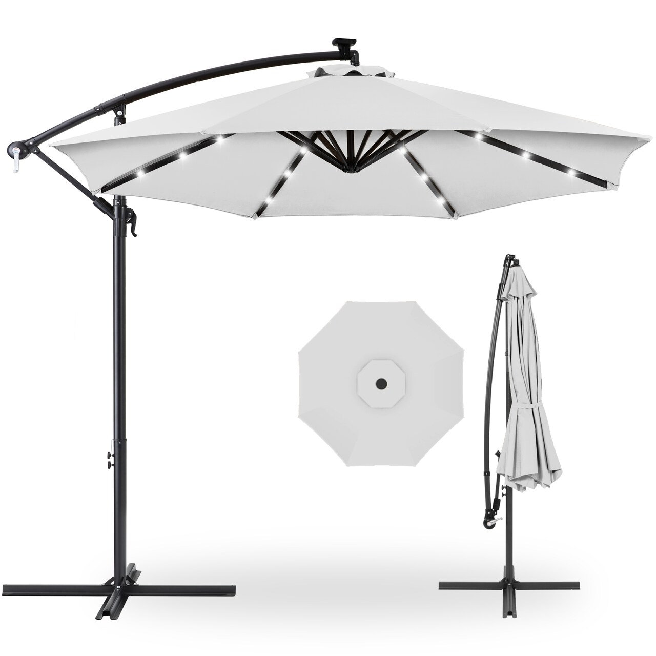 Best Choice Products 10ft Solar LED Offset Hanging Outdoor Market Patio Umbrella w/ Adjustable Tilt
